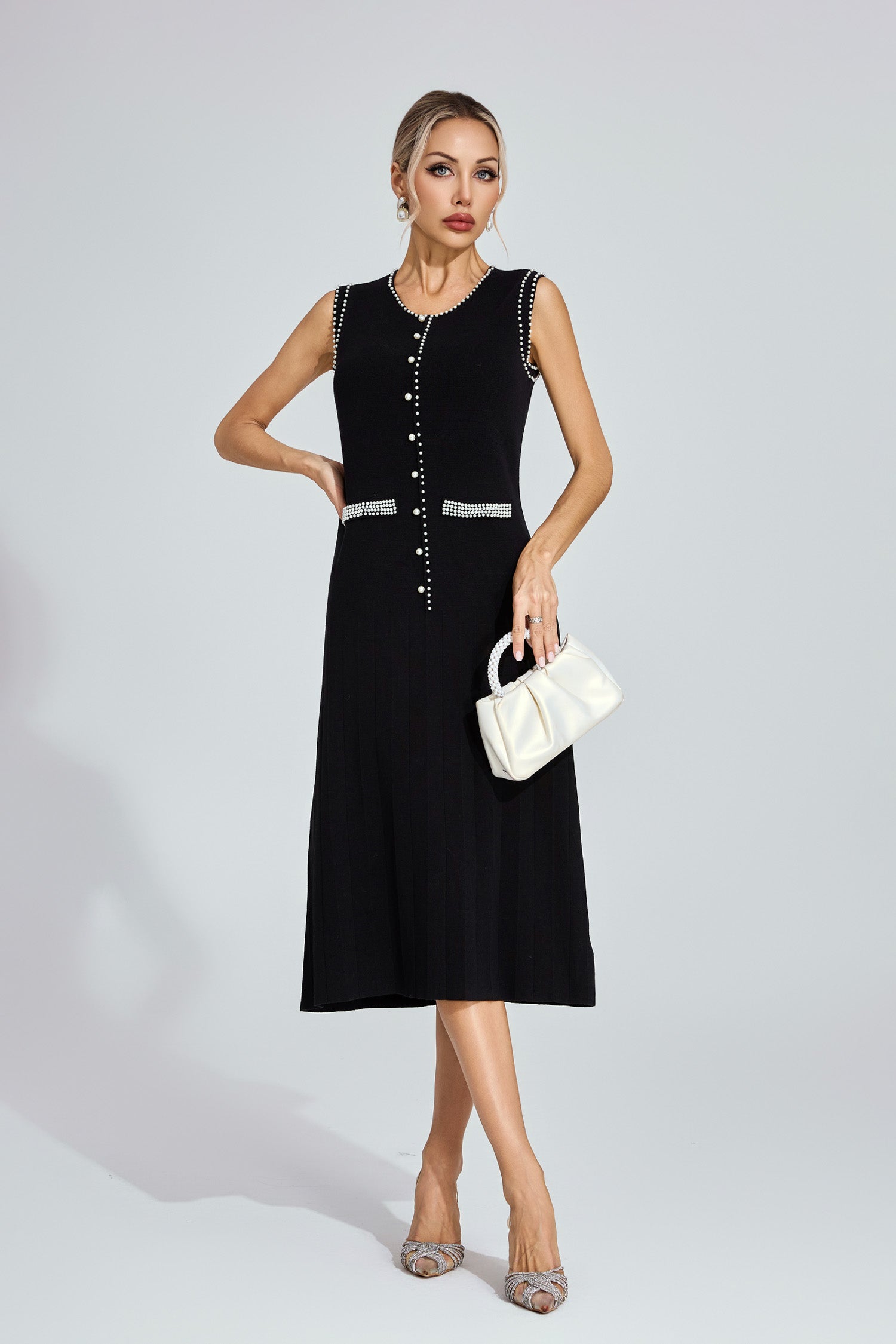 Cotton Black Knit Midi Dress