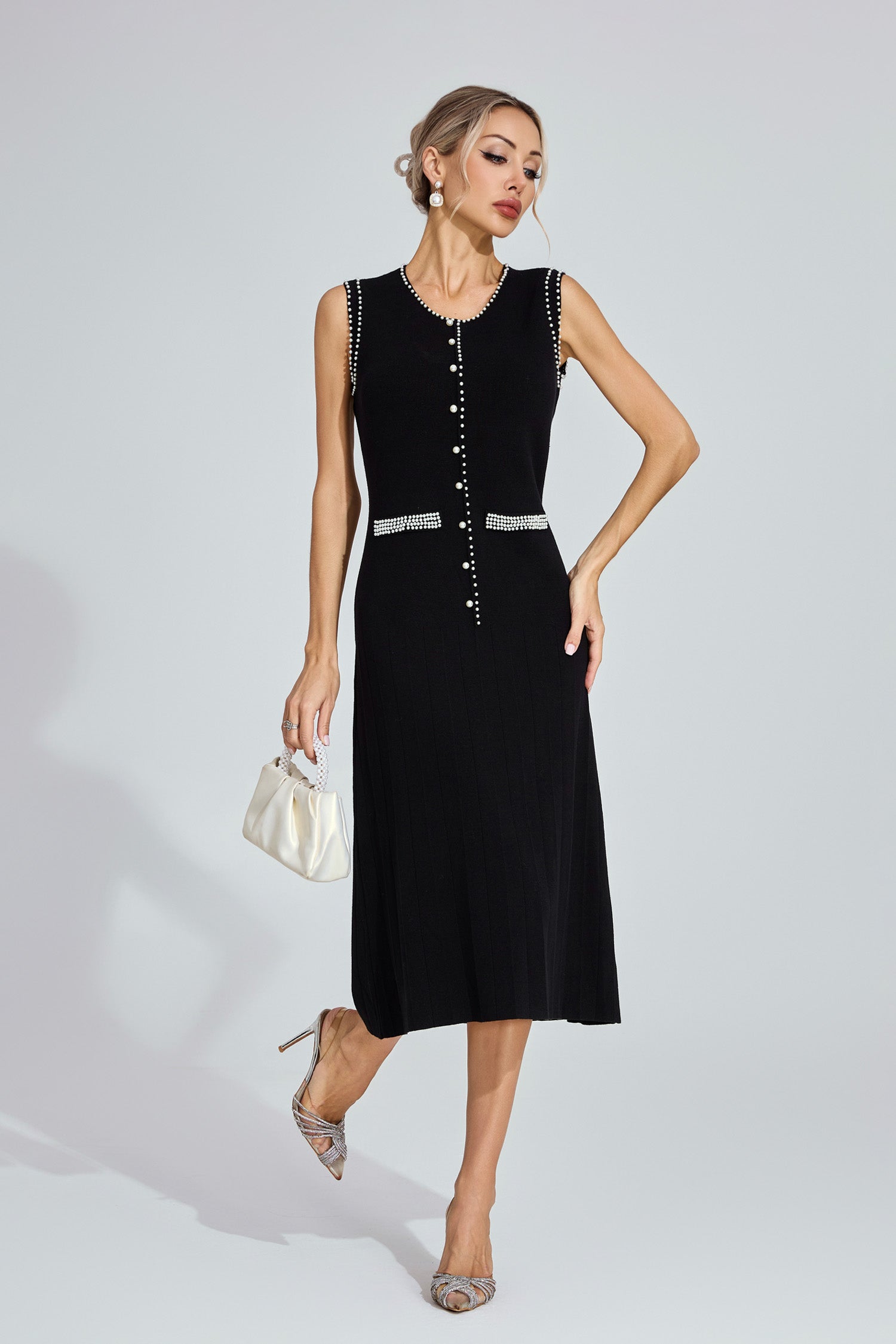 Cotton Black Knit Midi Dress