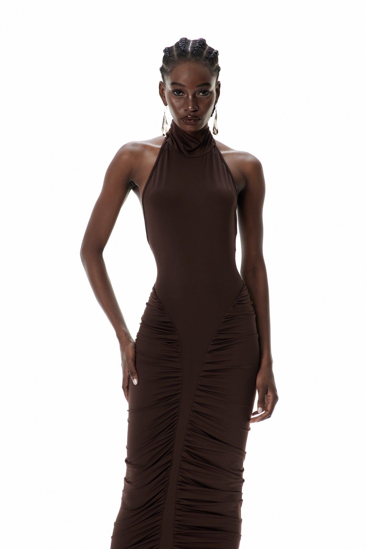 Cristiana Drawstring Ruch Midi Dress