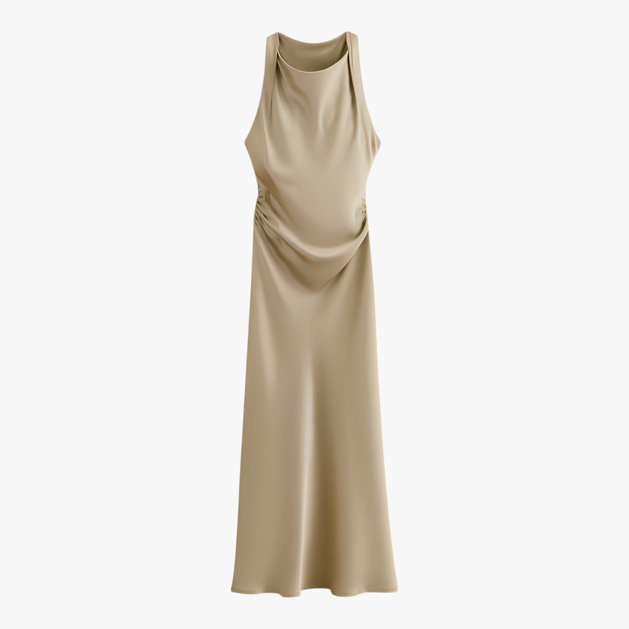 Nocturne Satin Midi Dress | Sleeveless Draped Neck Straight Fit