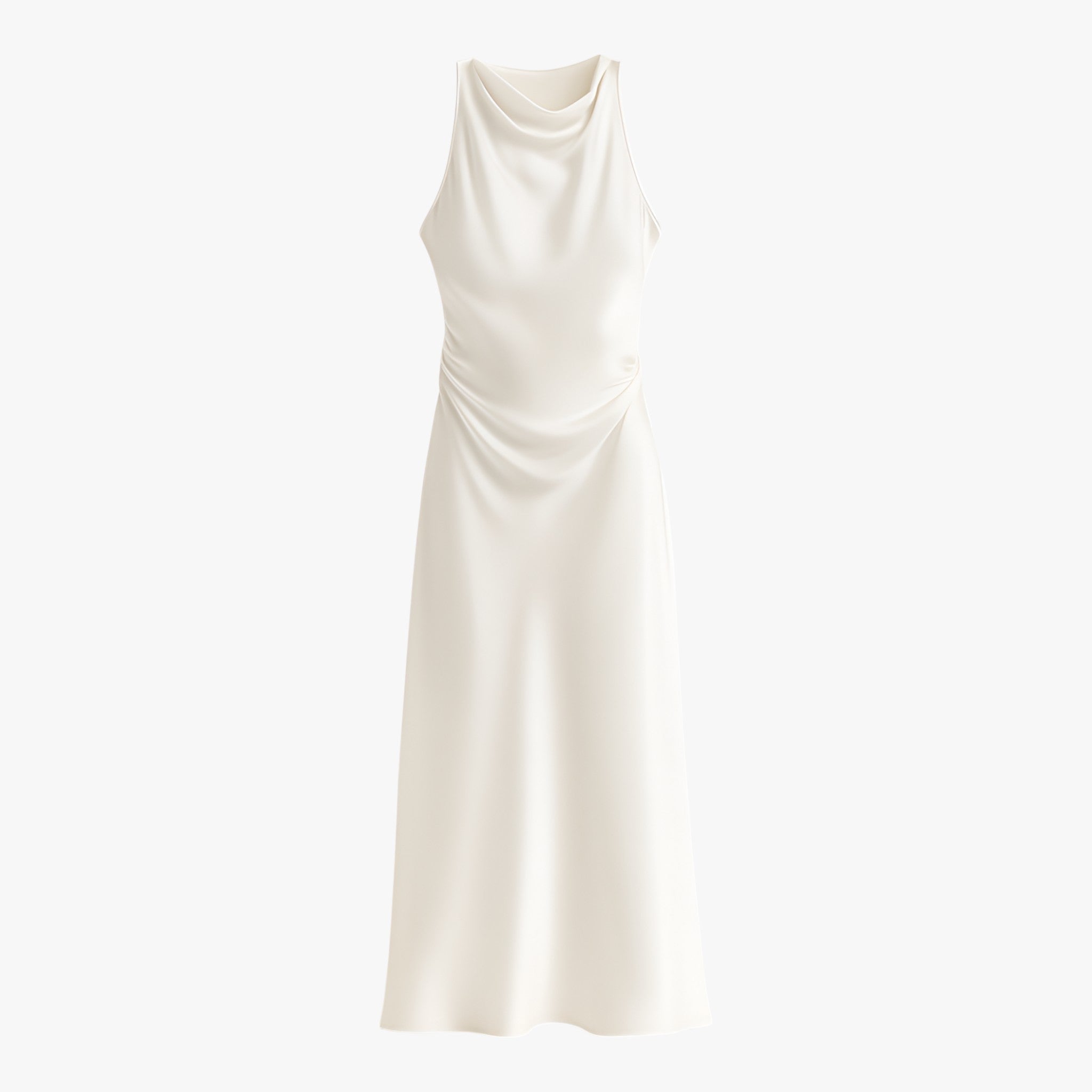Nocturne Satin Midi Dress | Sleeveless Draped Neck A-Line Fit