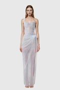 Dechen One Shoulder Corset Mesh Maxi Dress In Blue
