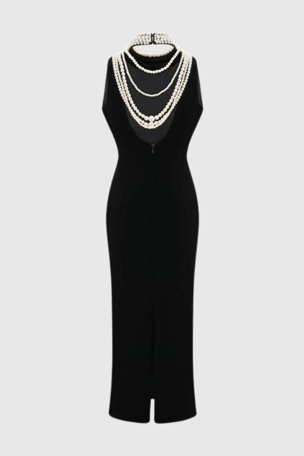 Diayra Pearl Embellished Backless Velvet Midi Dress