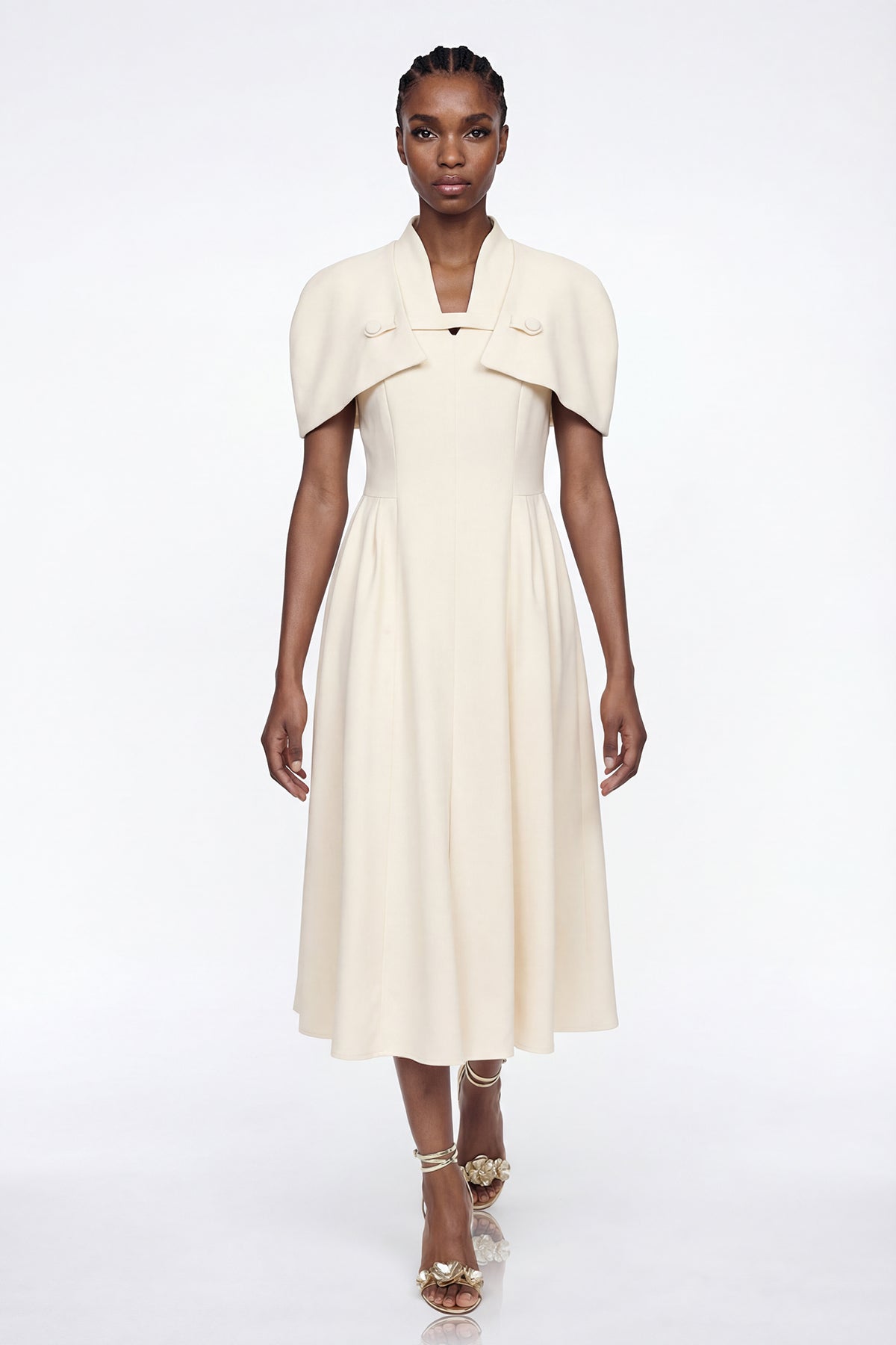 Diodore Shawl Ruffle Midi Dress