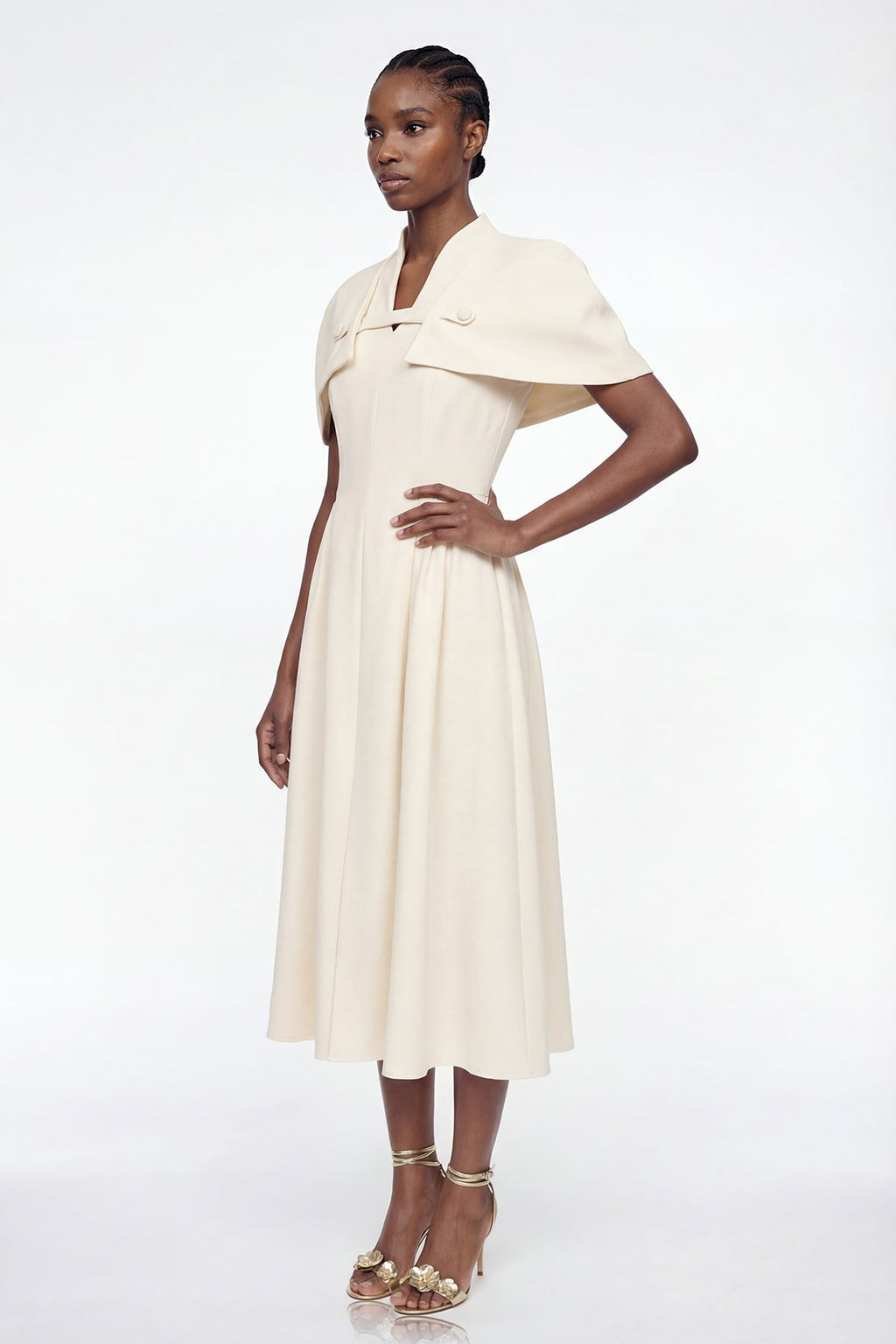 Diodore Shawl Ruffle Midi Dress