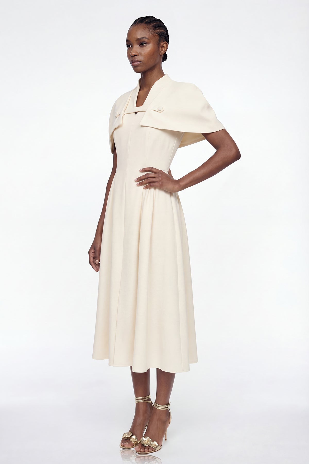 Diodore Shawl Ruffle Midi Dress