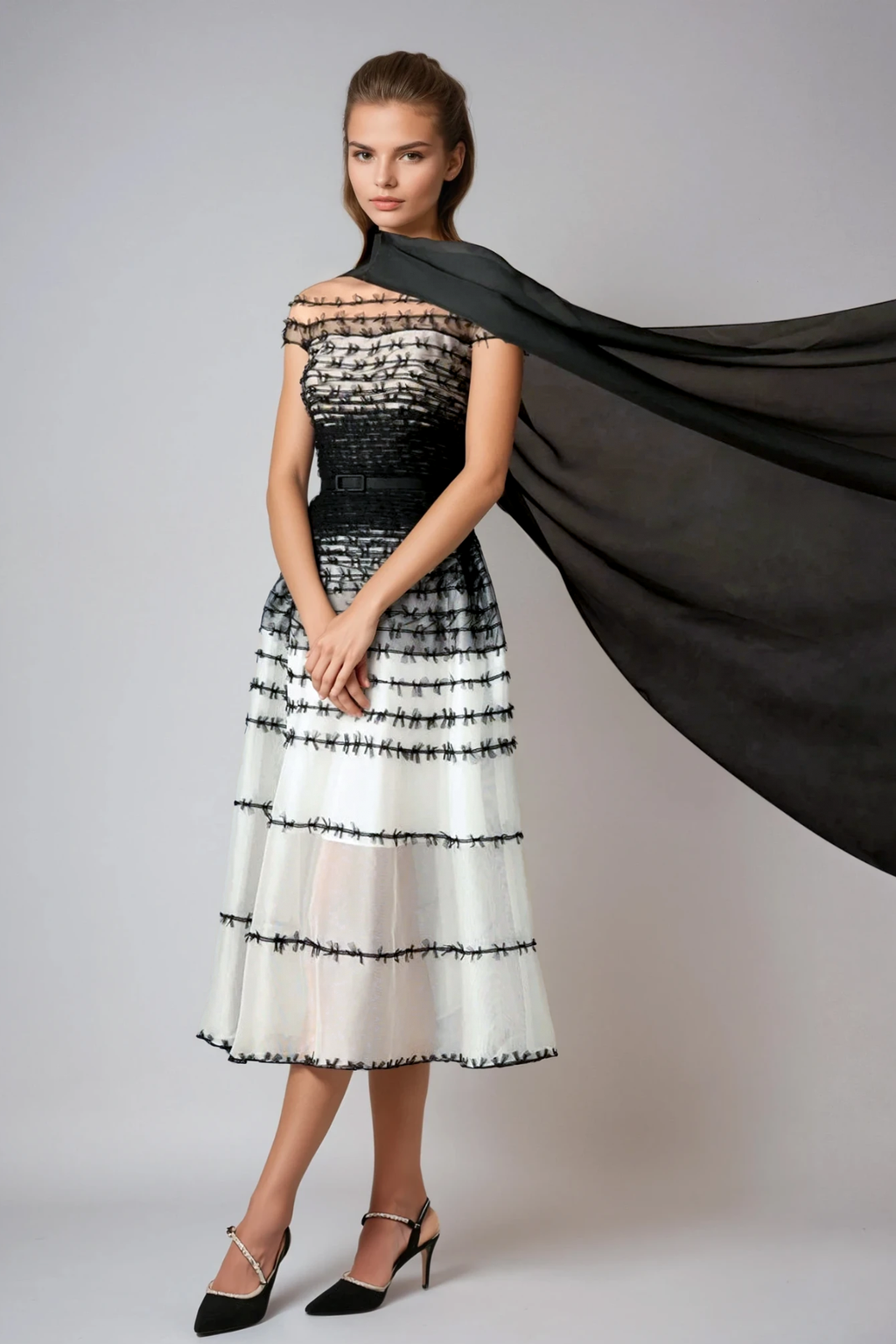 Dirk Off Shoulder Hayley Mesh Midi Dress