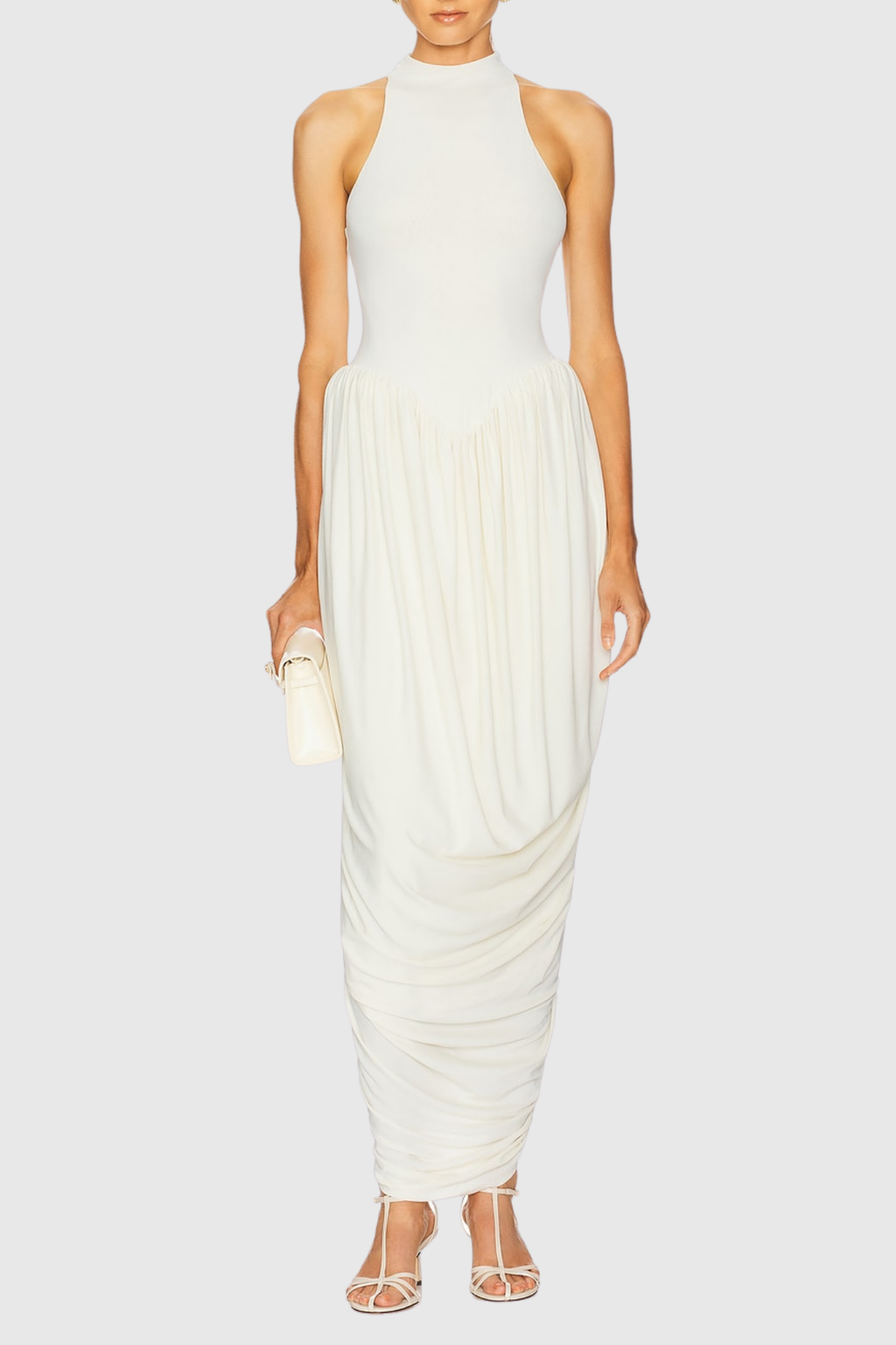 Doyle Sleeveless Ruched Midi Dress - White