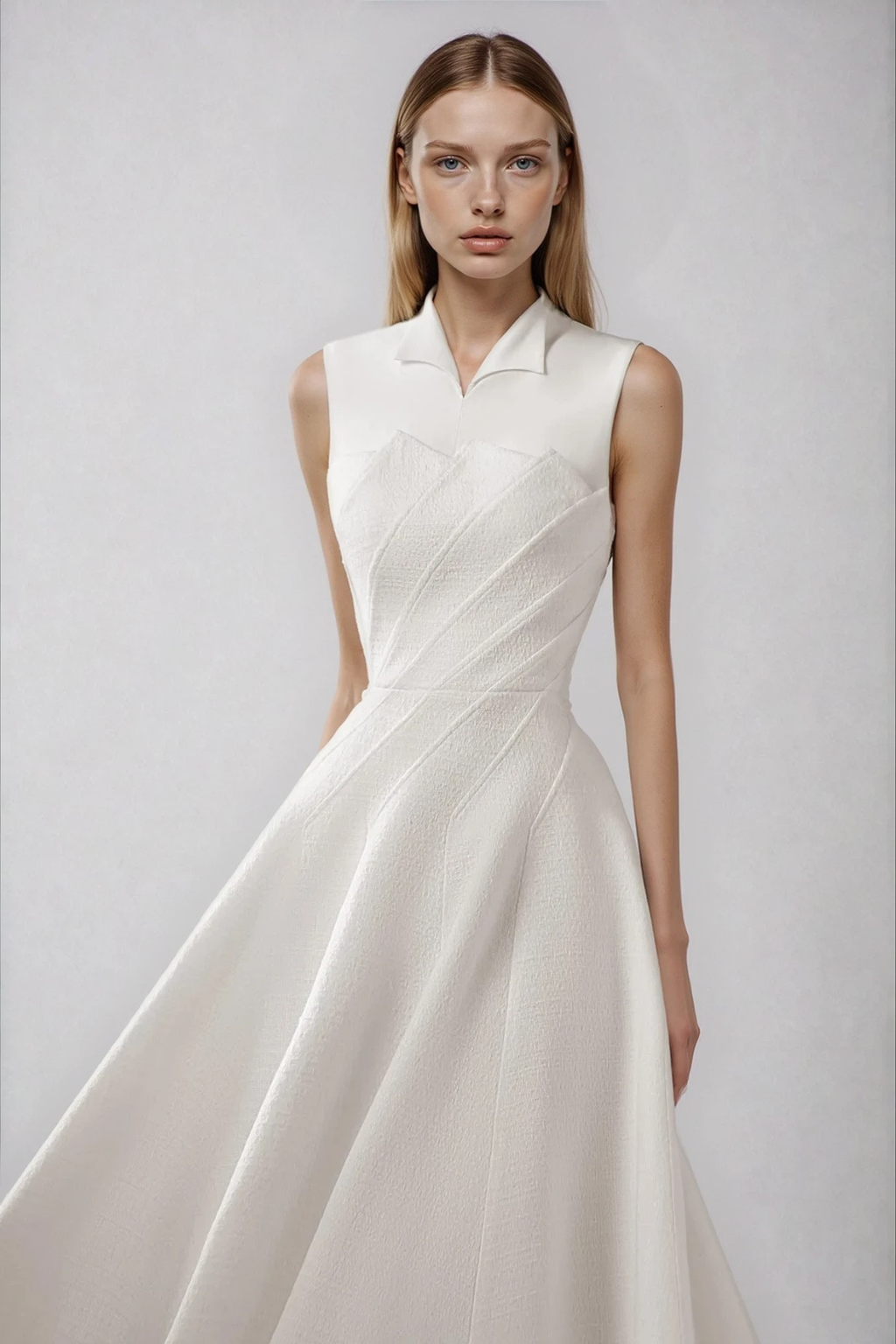 Drorit Lapel Sleeveless Flared Midi Dress