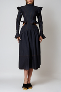 Drusa Cutout Ruffle Denim Midi Dress