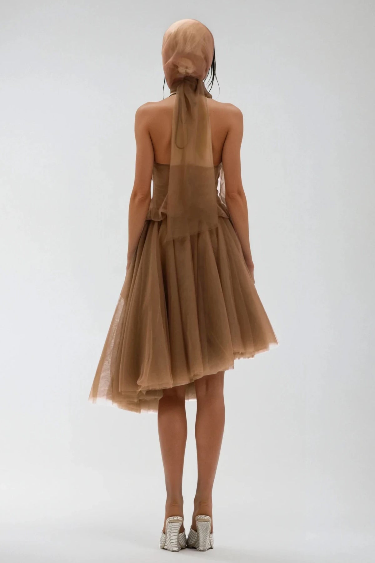 Drustan Flower Asymmetric Mesh Midi Dress