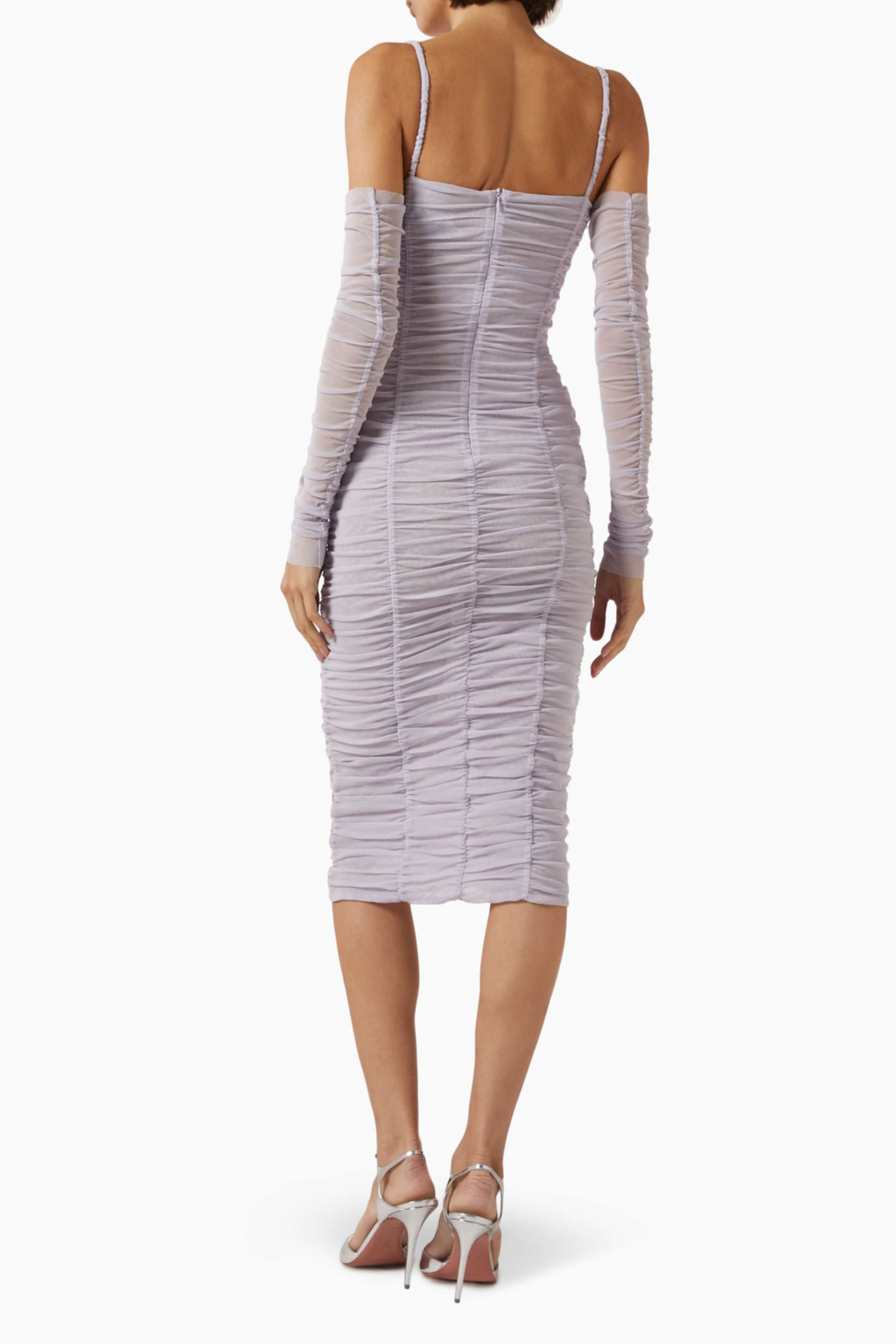 Earls Floral Ruched Mesh Midi Dress