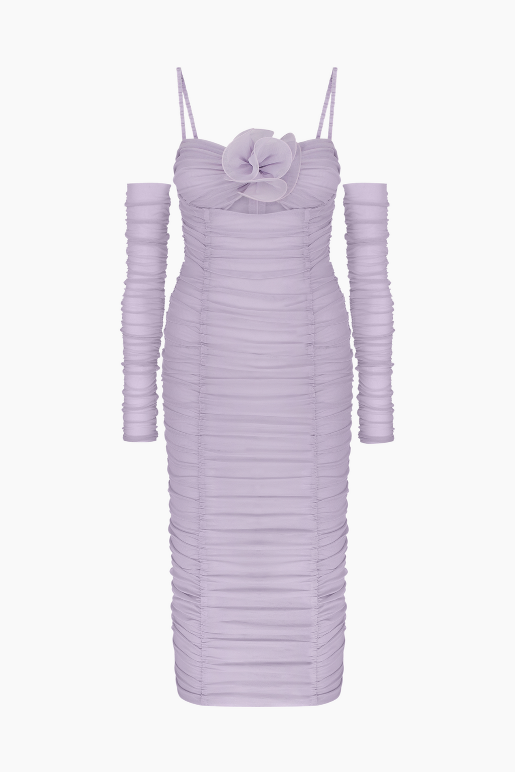 Earls Floral Ruched Mesh Midi Dress