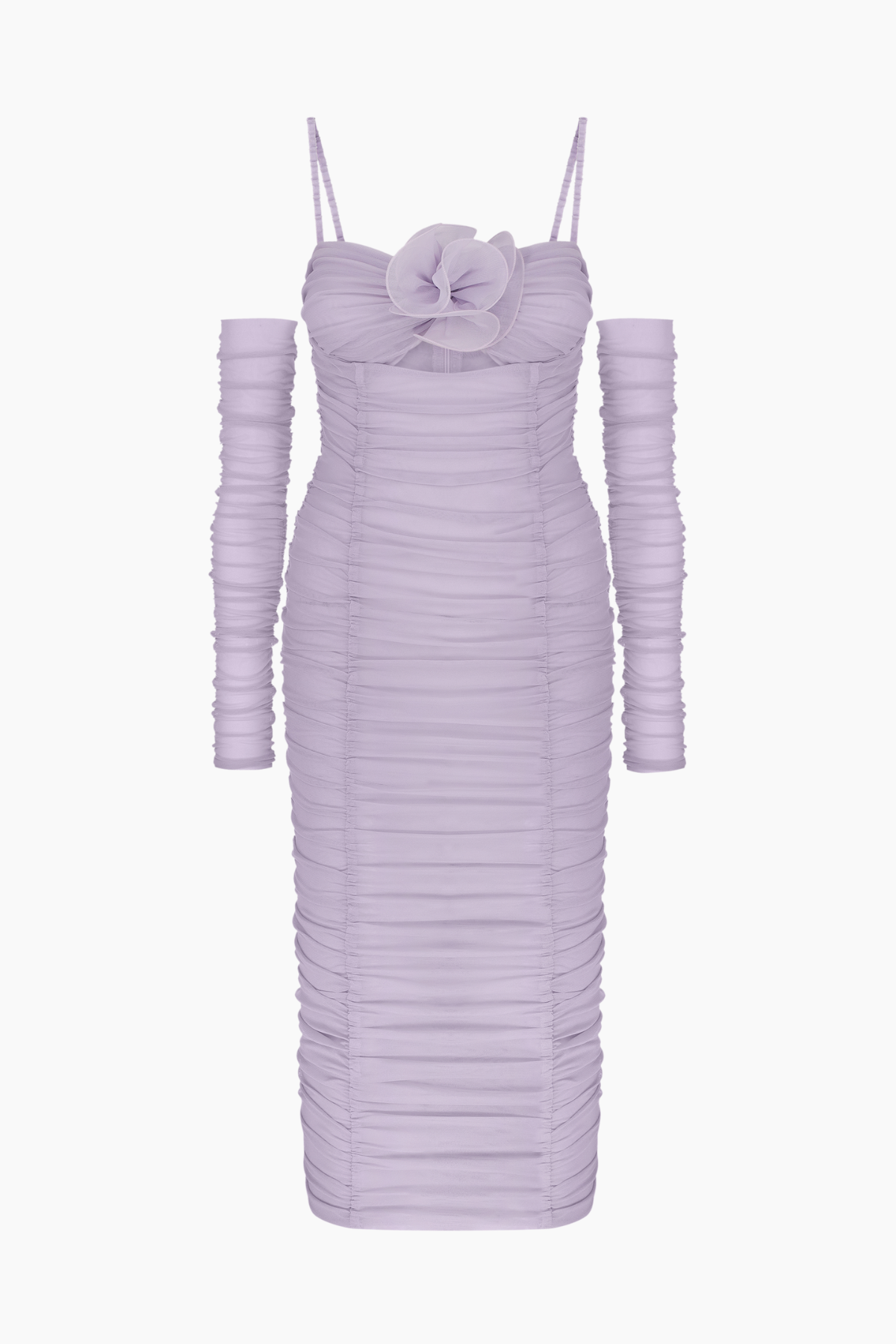 Earls Floral Ruched Mesh Midi Dress