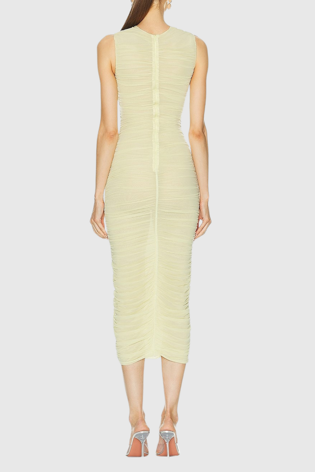 Earls Floral Sleeveless Ruched Mesh Midi Dress