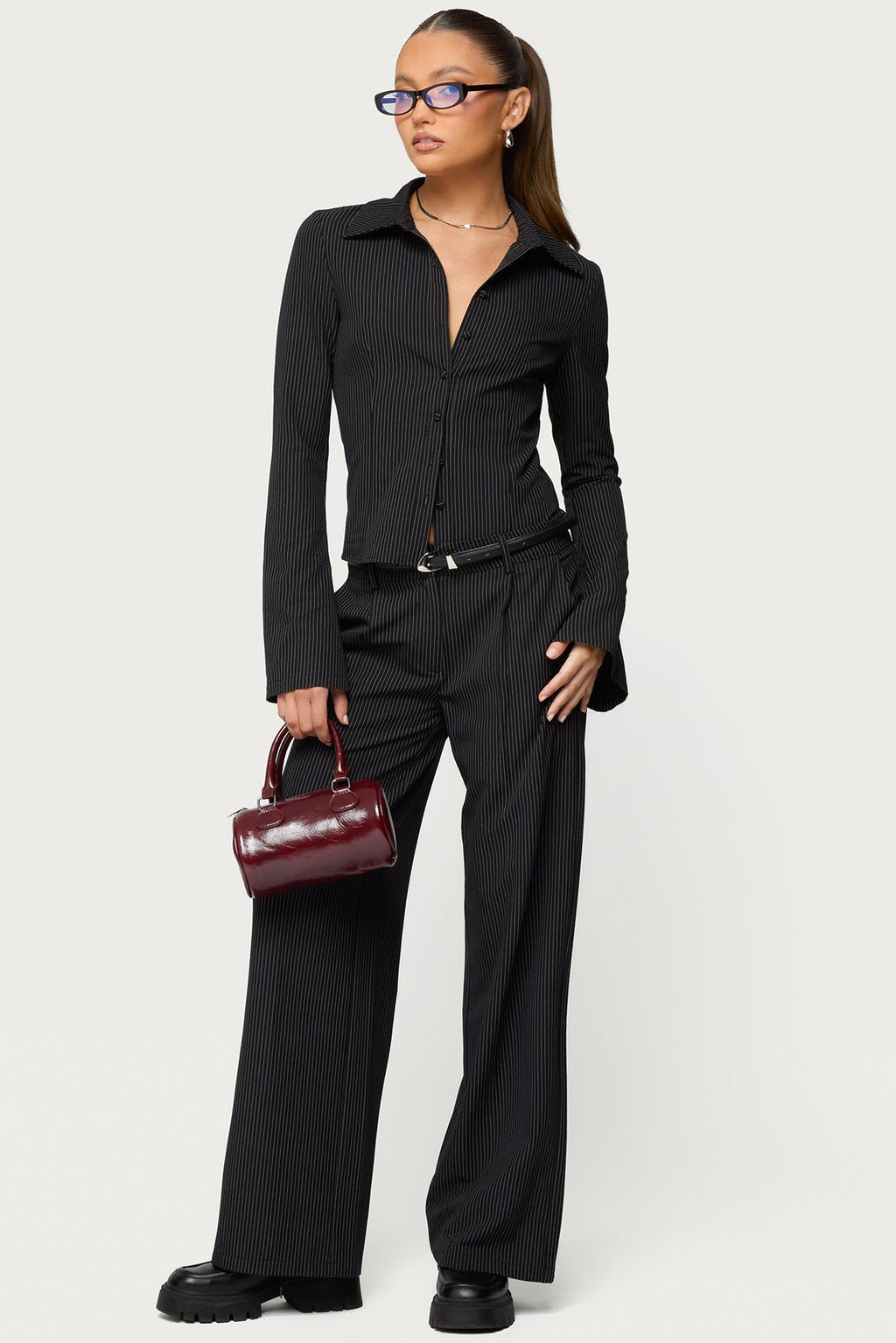 Pinstripe Tailored Button Up Shirt