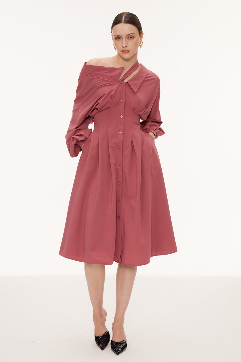 Eino Asymmetric Deconstruct Midi Dress