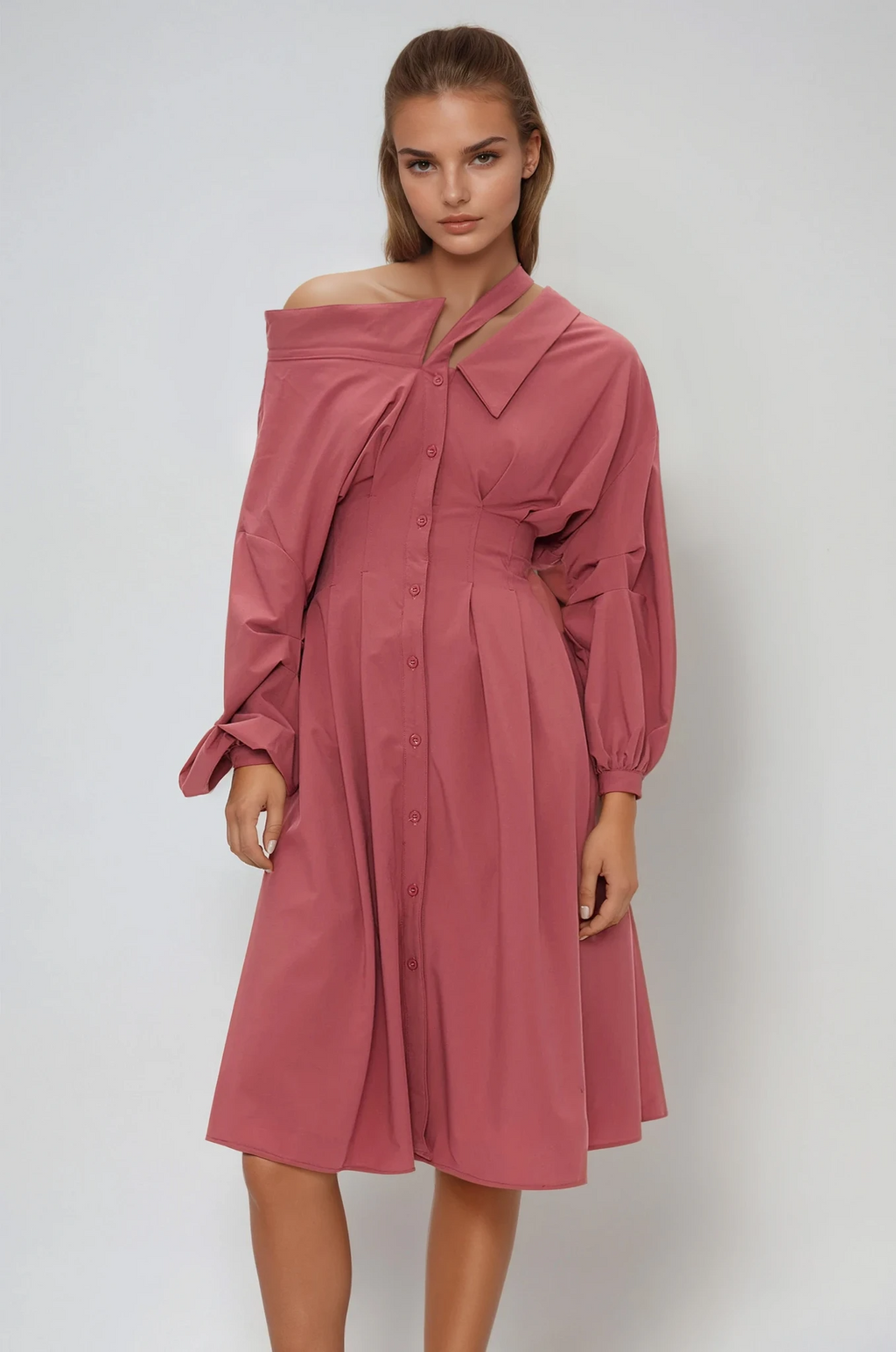 Eino Asymmetric Deconstruct Midi Dress