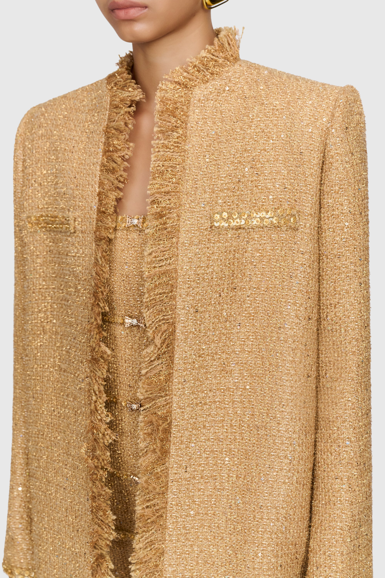 Elborno Gold Embellished Strapless Midi Dress