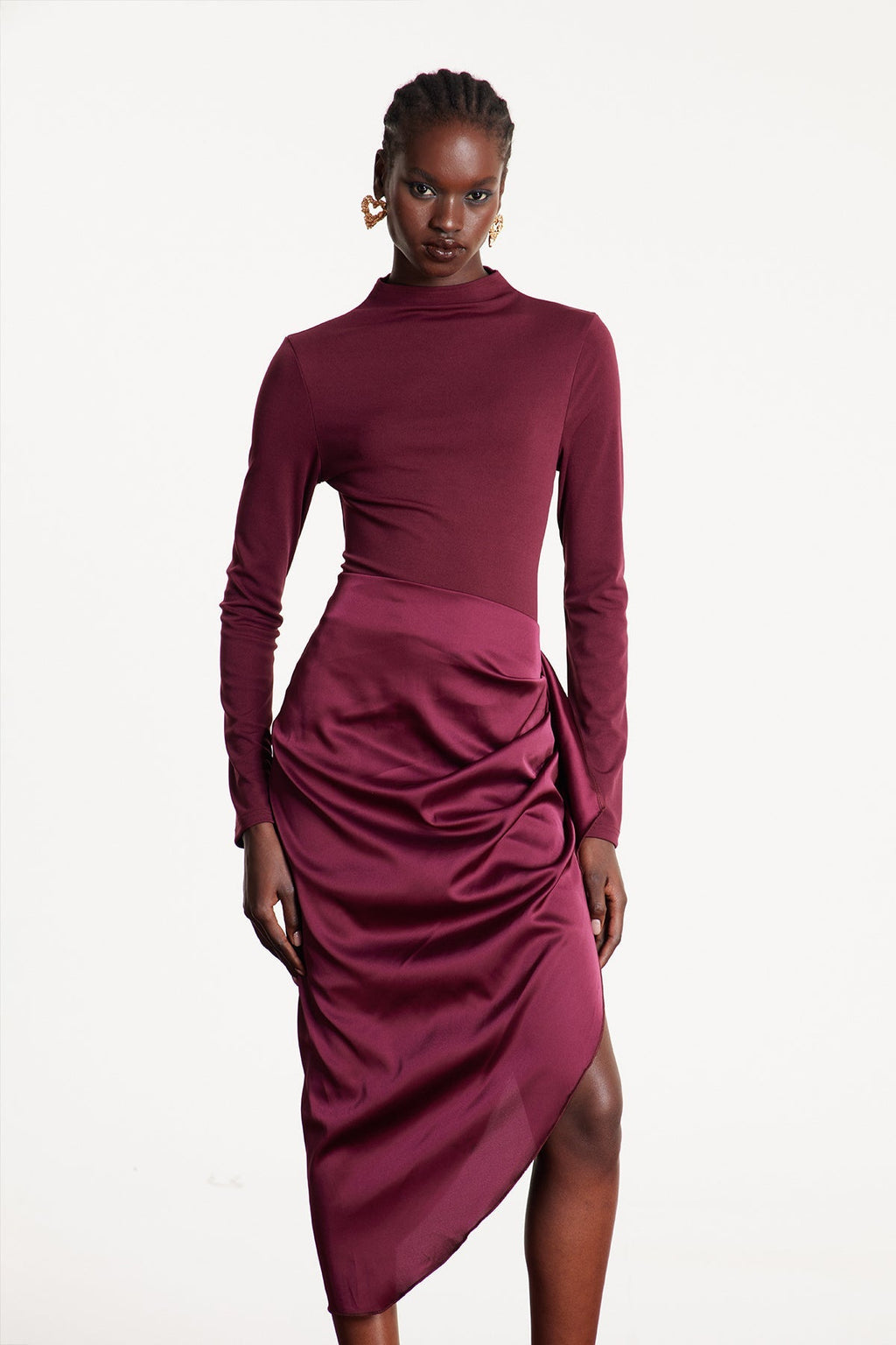 Eldad Asymmetric Satin Midi Dress