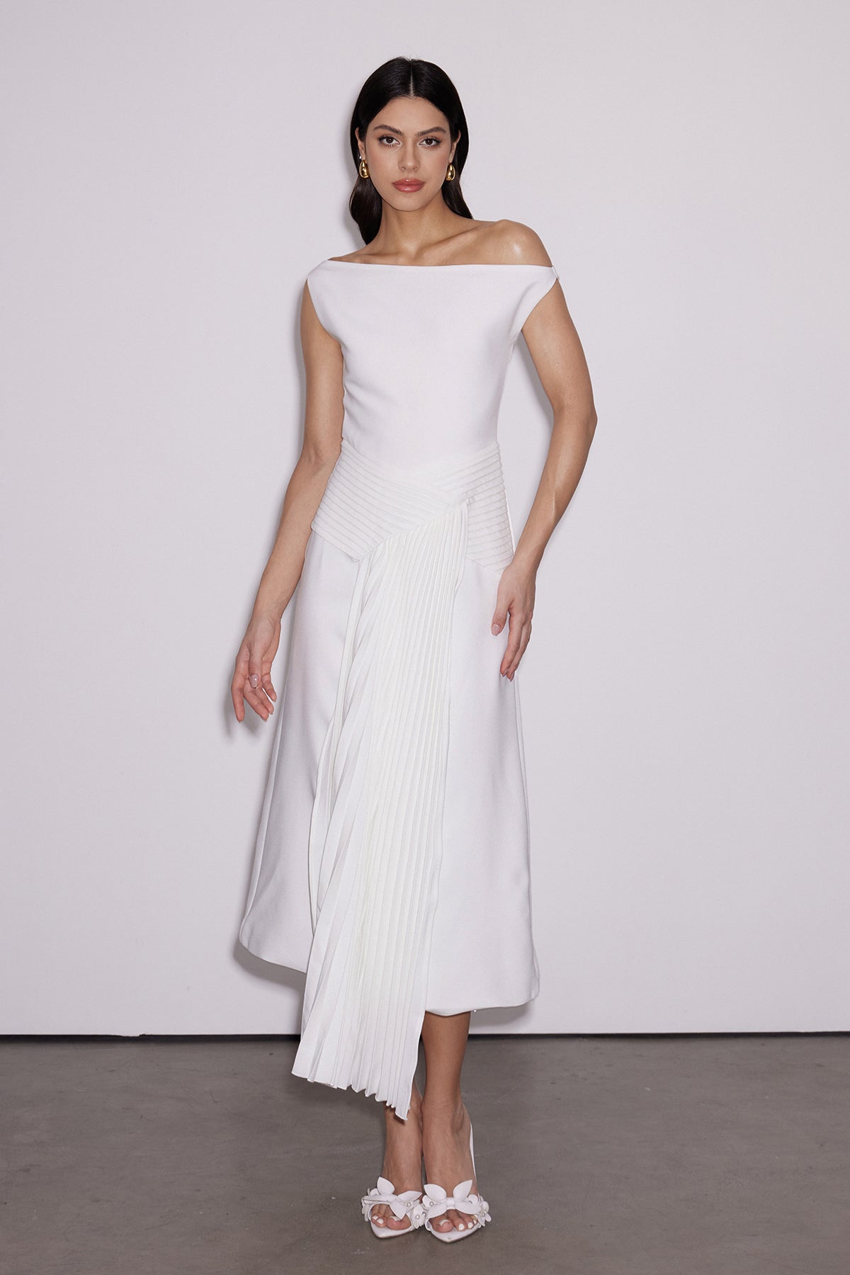 Emanuele Asymmetric One Shoulder Ruch Midi Dress