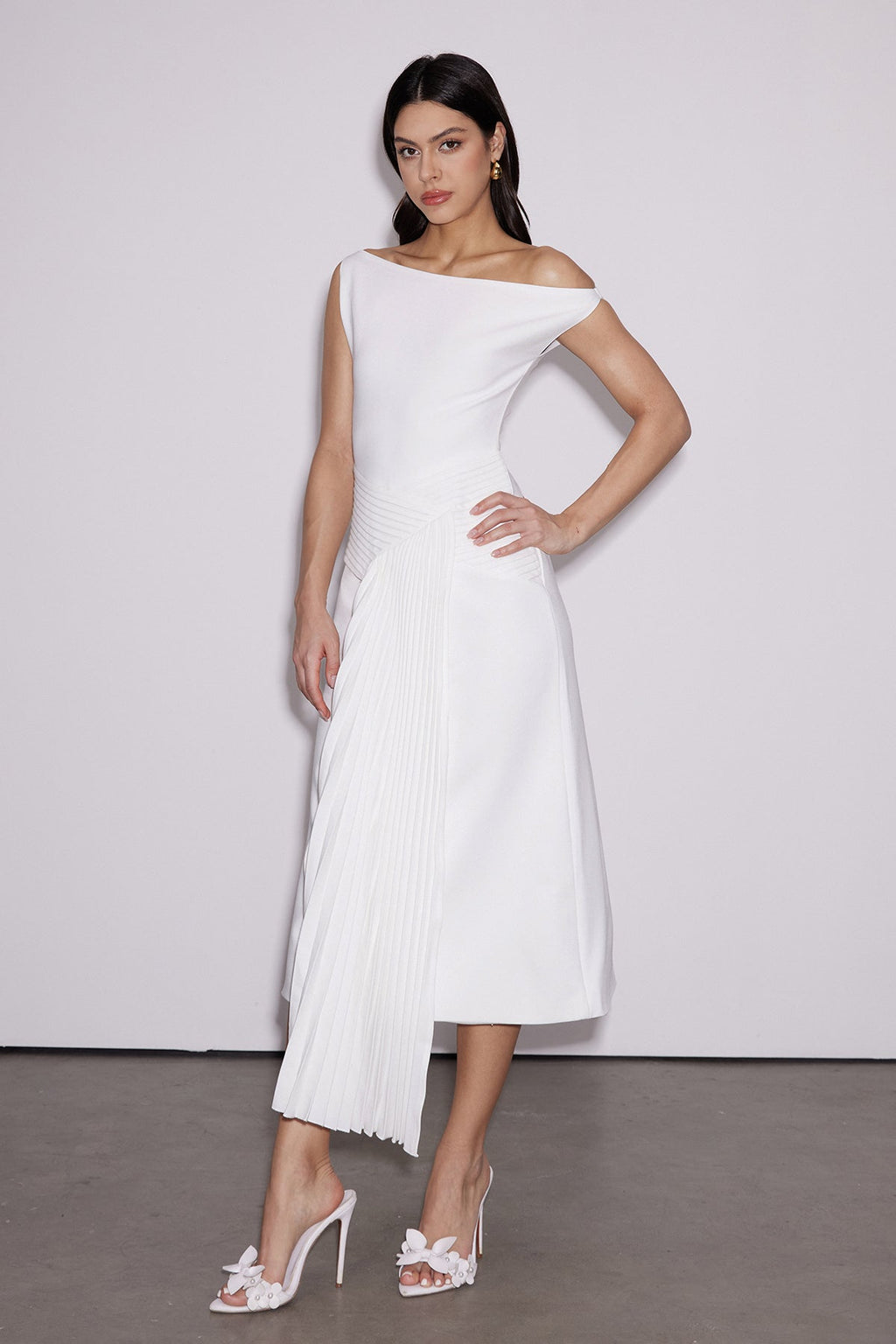 Emanuele Asymmetric One Shoulder Ruch Midi Dress