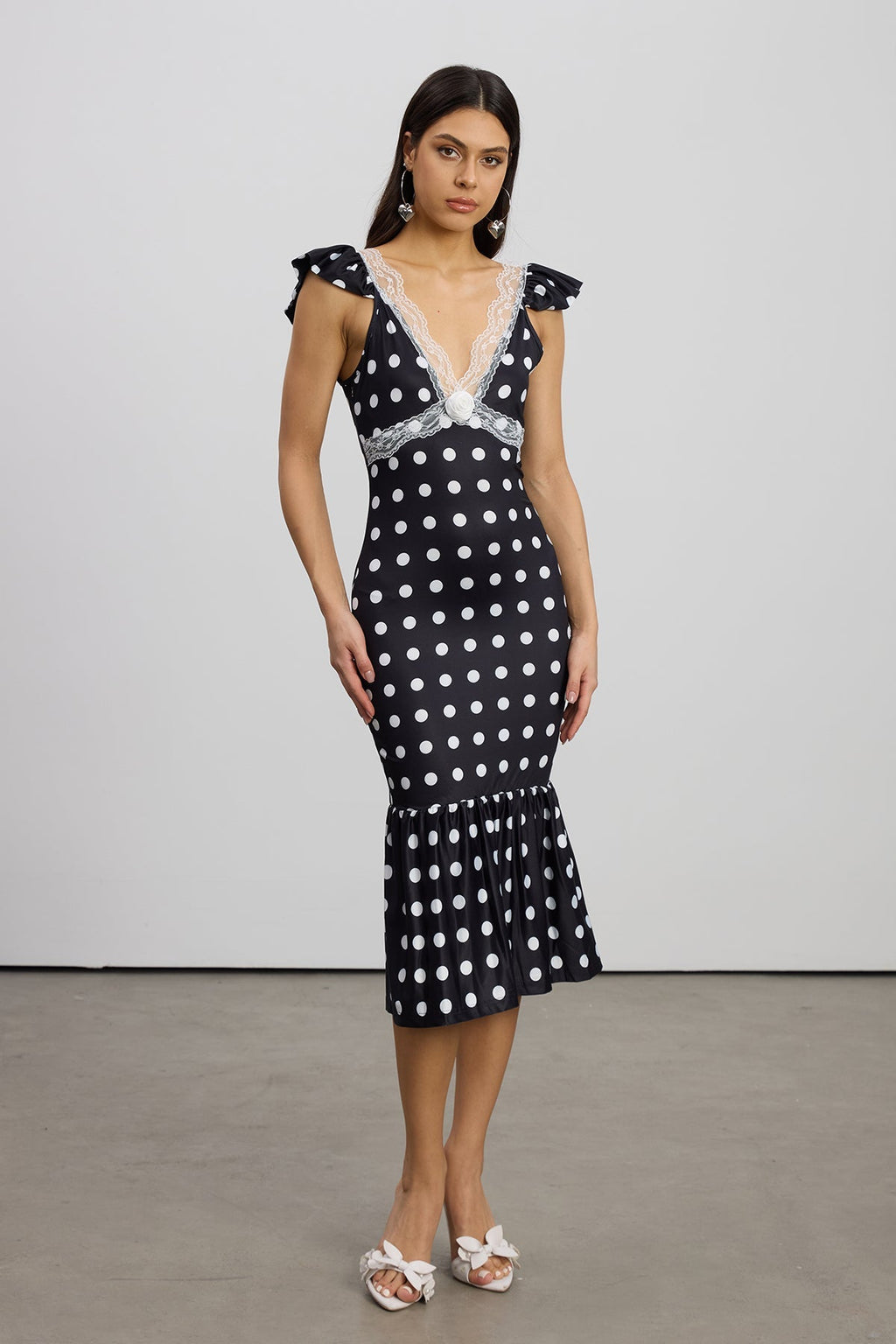 Emilia Lace Dot Mermaid Midi Dress