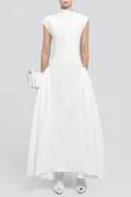 Eorkone Symmetric Drapes Flared Midi Dress - White