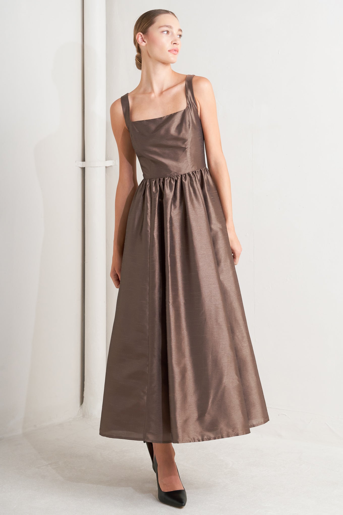 CAF¨¦ LUSTER BROWN MIDI DRESS