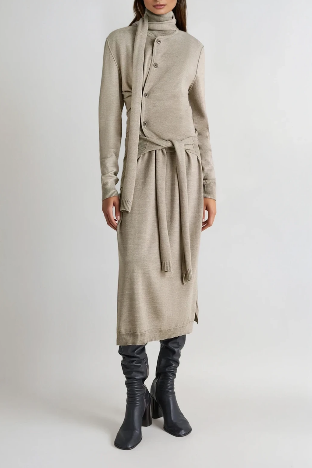 Fadumo High Neck Tie Up Midi Dress
