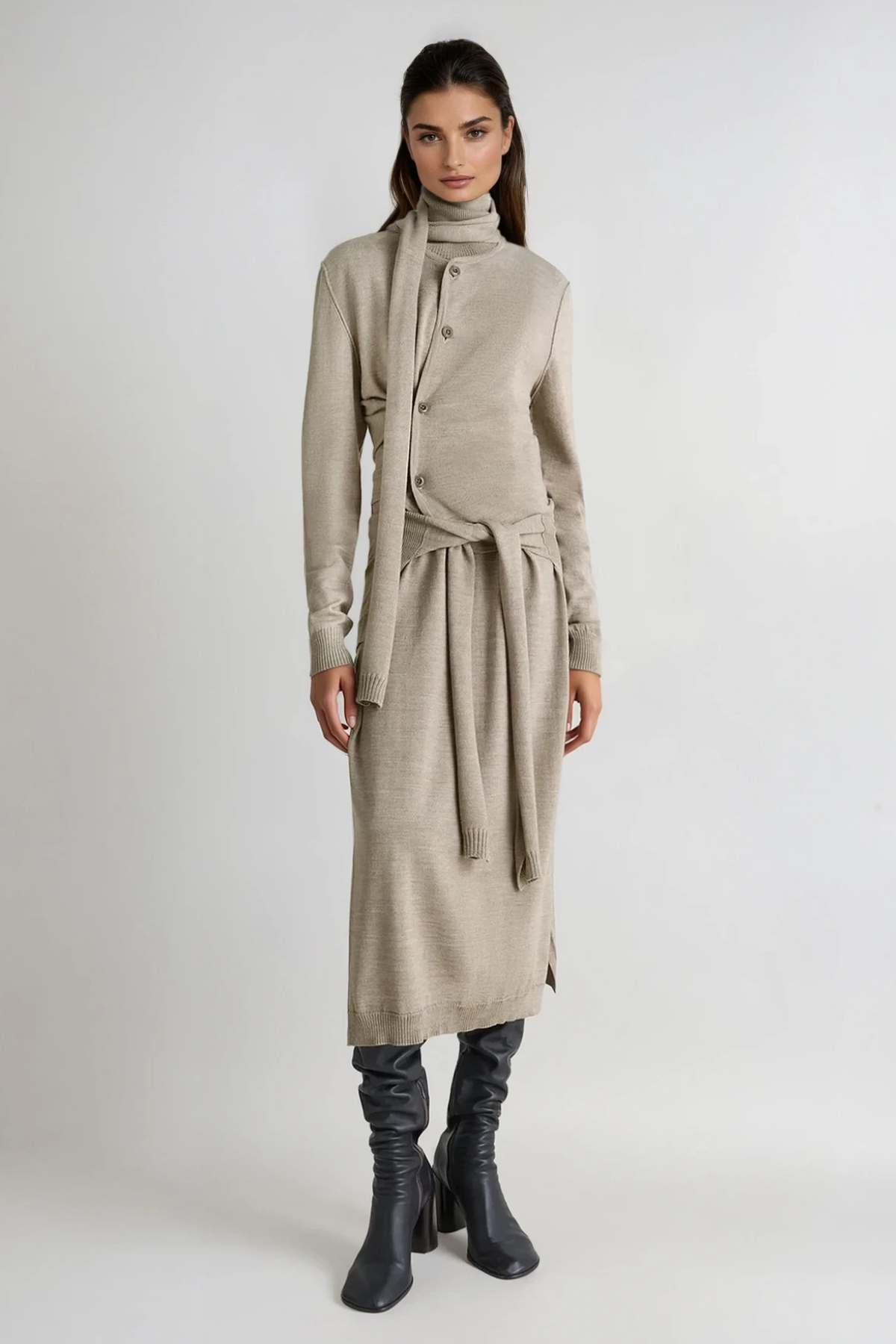 Fadumo High Neck Tie Up Midi Dress