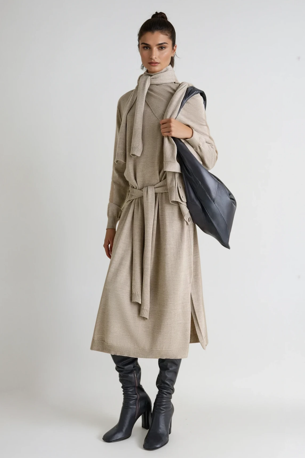 Fadumo High Neck Tie Up Midi Dress