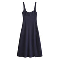 Fall Simple Thin Denim Midi Dress
