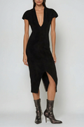 Fareed Plunge Lace Up Midi Dress