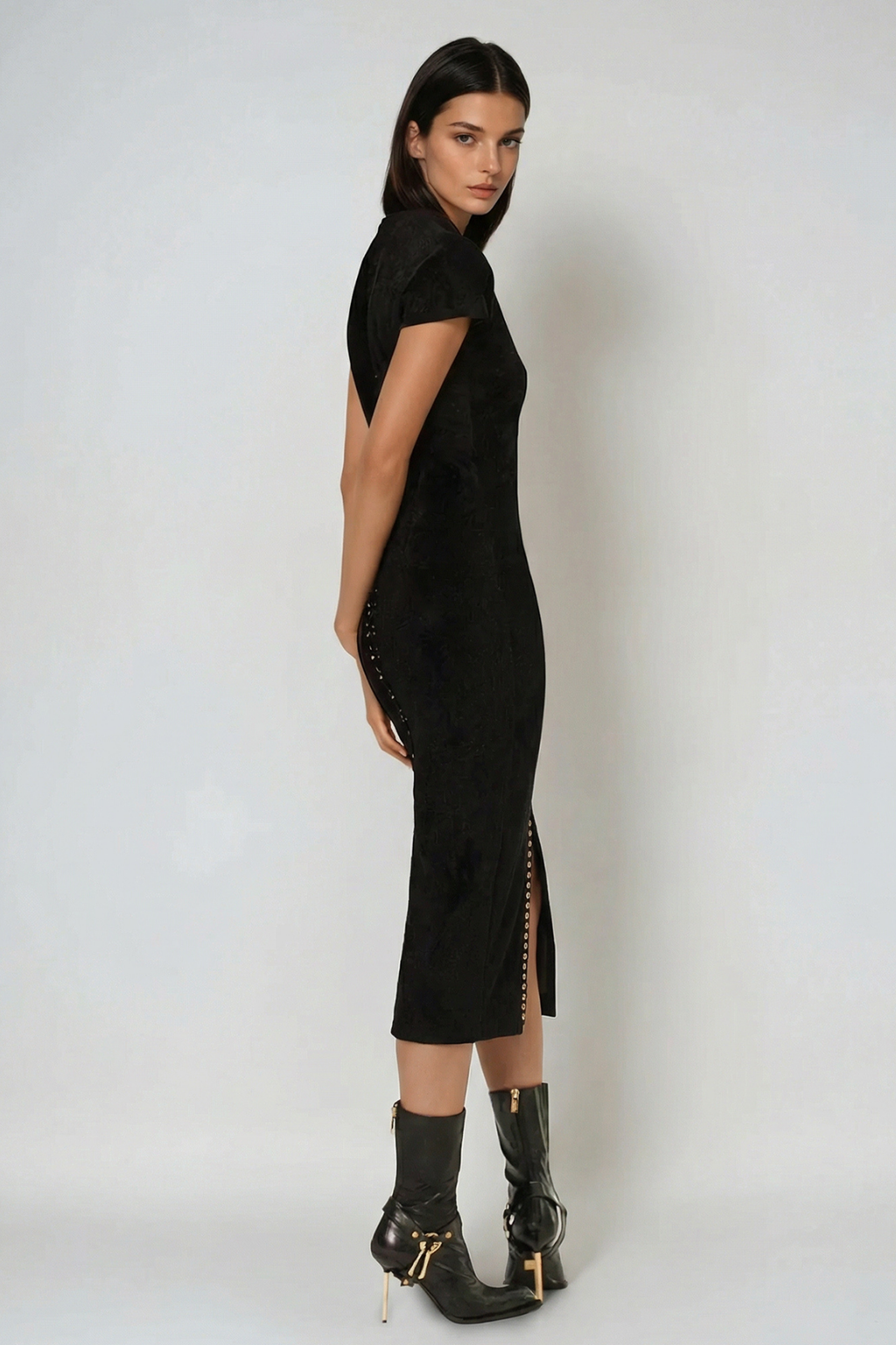 Fareed Plunge Lace Up Midi Dress