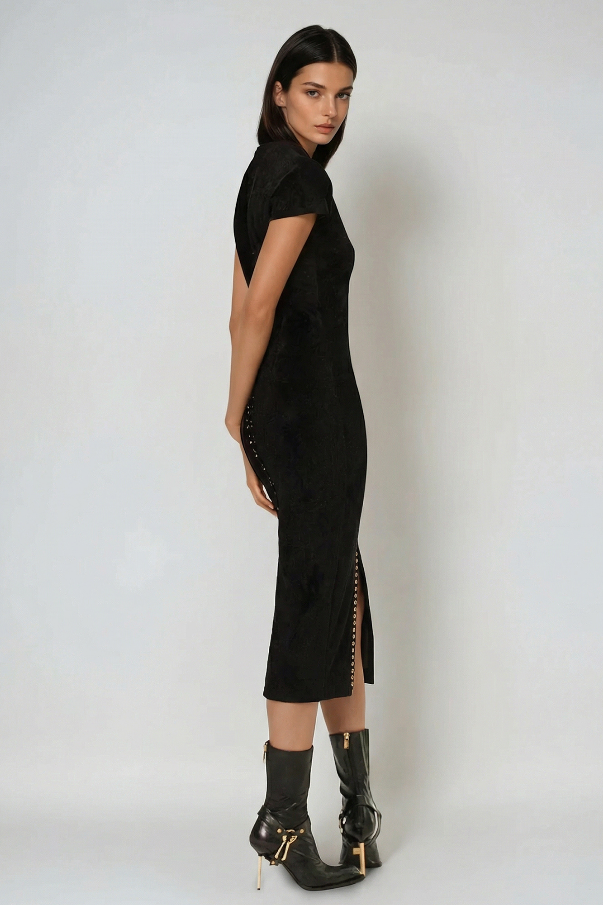 Fareed Plunge Lace Up Midi Dress