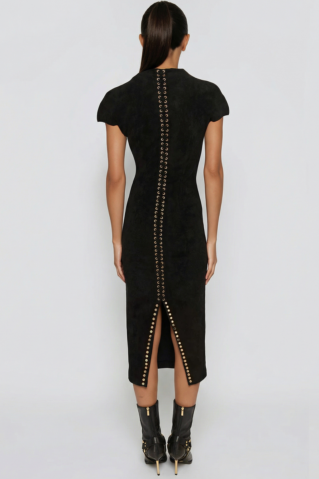 Fareed Plunge Lace Up Midi Dress