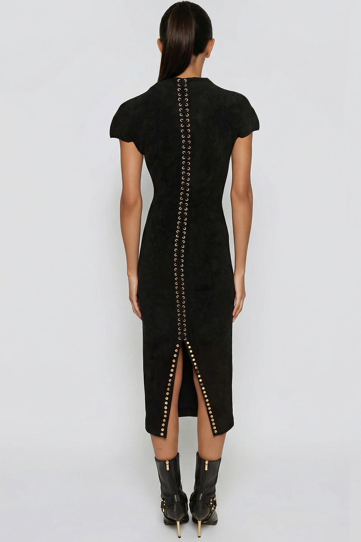 Fareed Plunge Lace Up Midi Dress