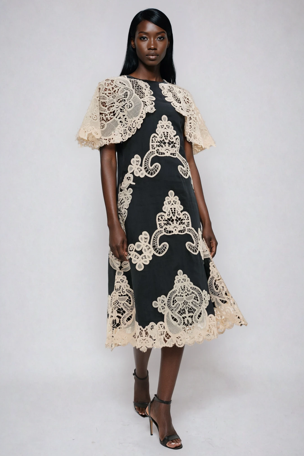 Farzad Cochet Shawl Midi Dress In Black