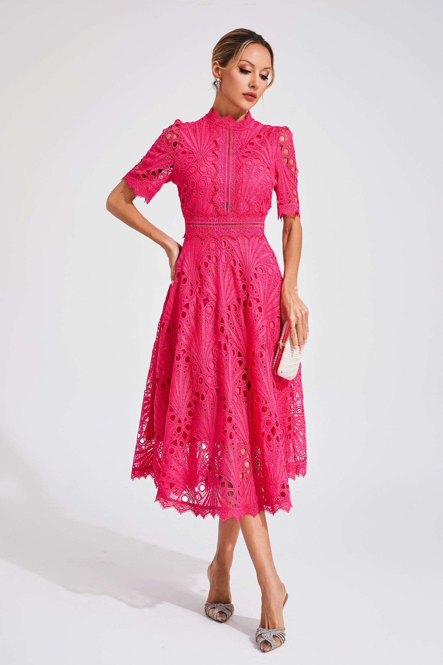 Freeman Rose Red Cut Out Midi Dress