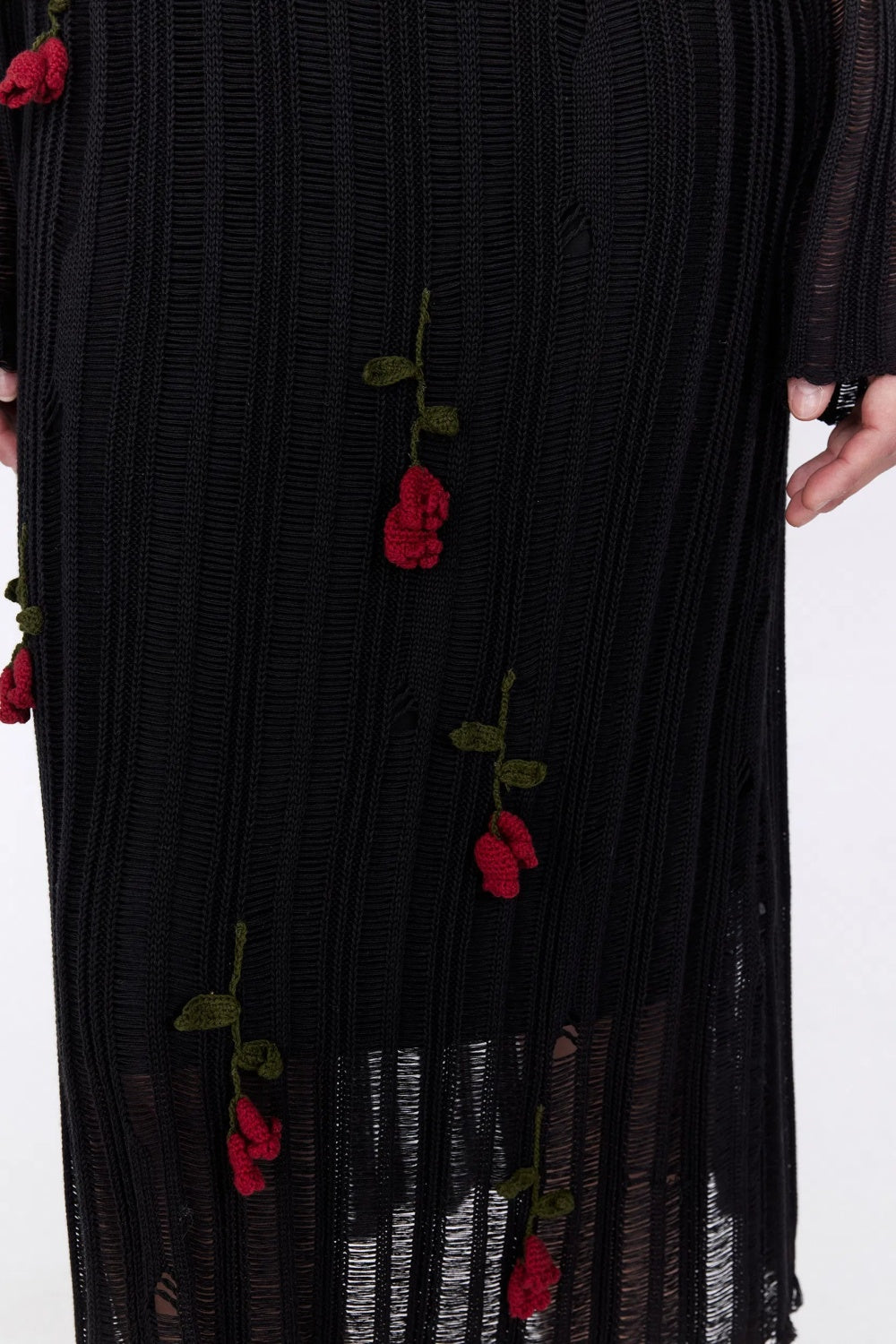 Hilaria Rose Handcrafted Knit Midi Dress - Black