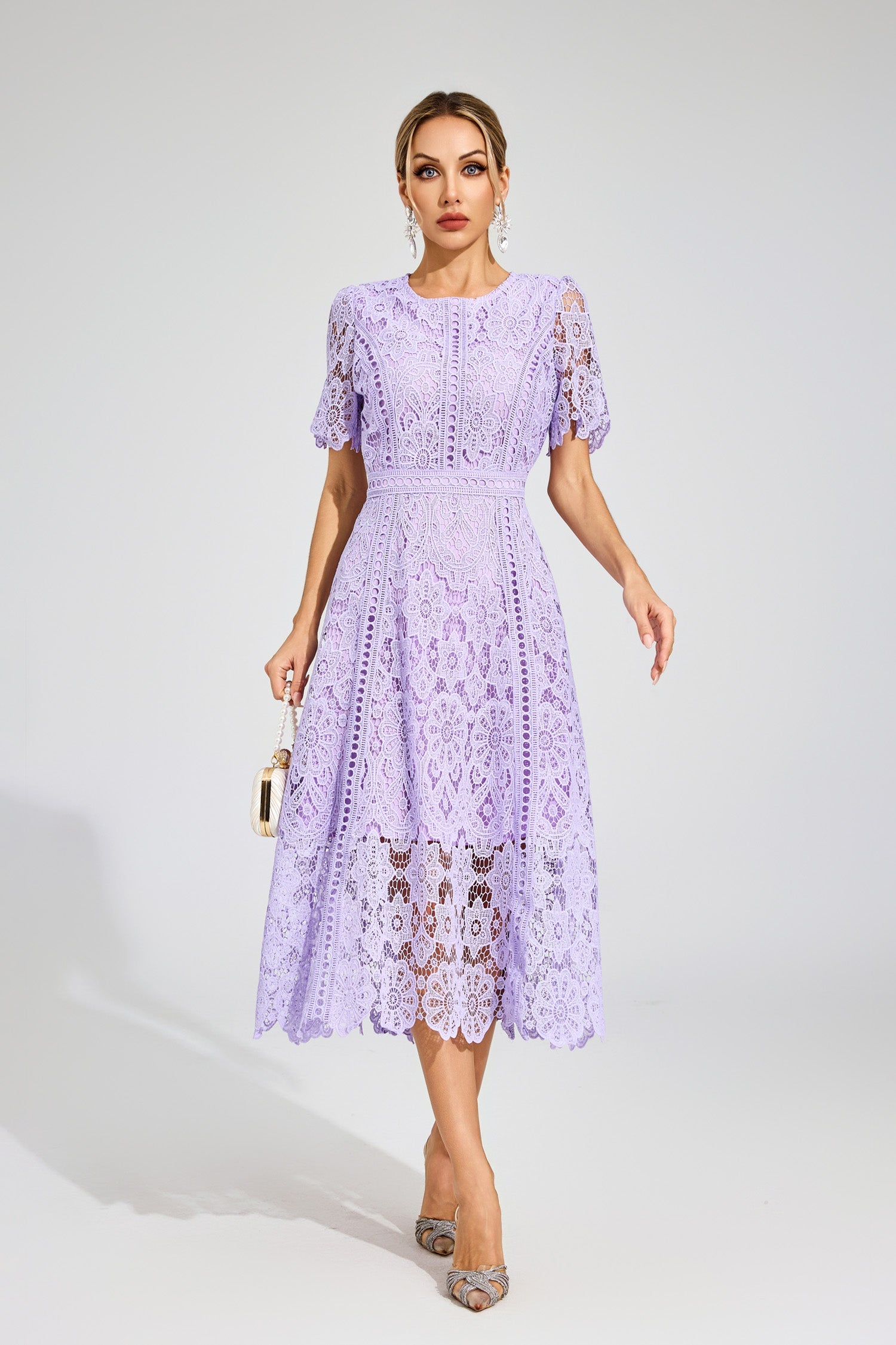 Humphrey Purple Lace Cut Out Midi Dress