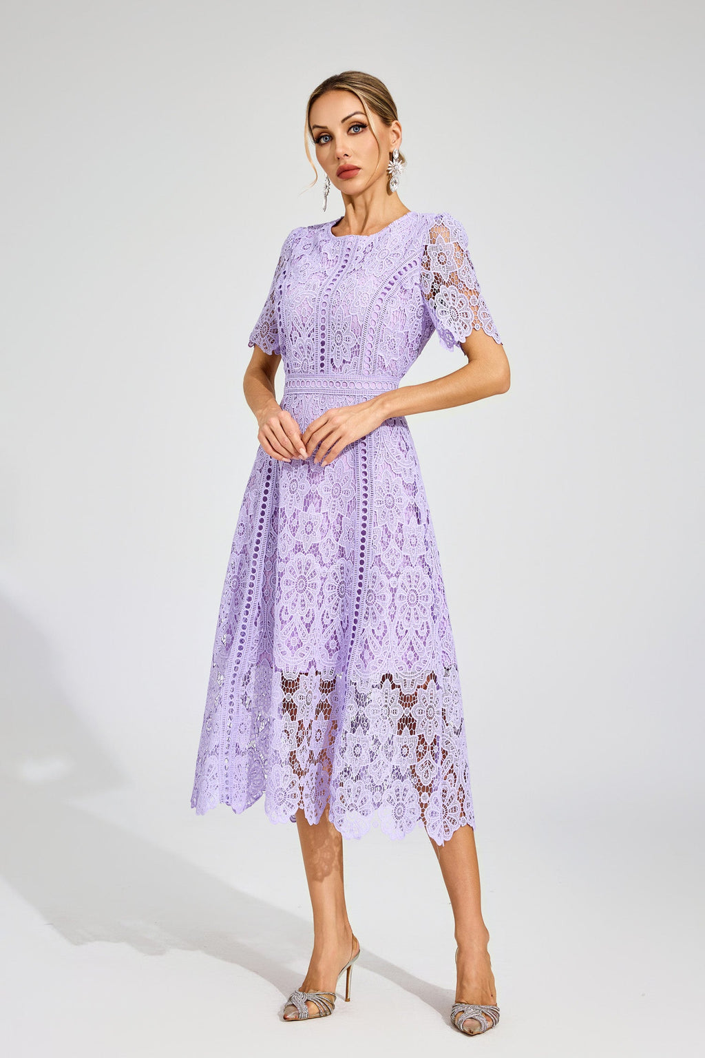 Humphrey Purple Lace Cut Out Midi Dress