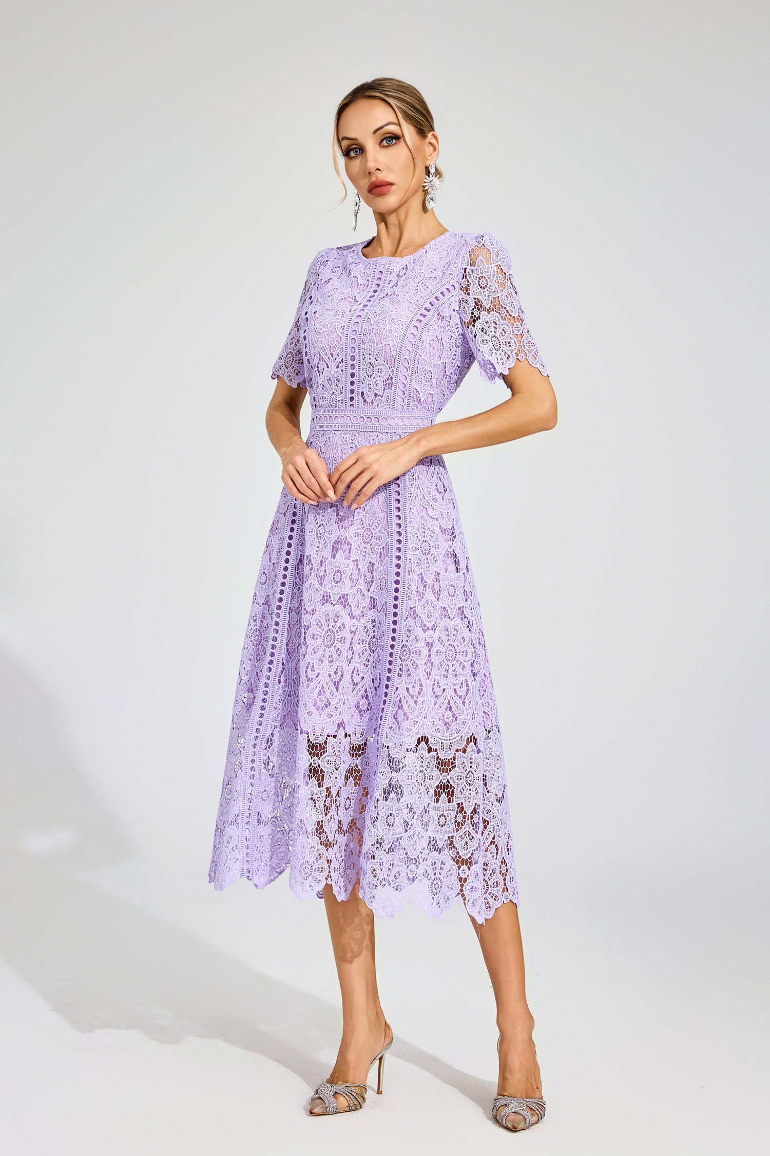 Humphrey Purple Lace Cut Out Midi Dress