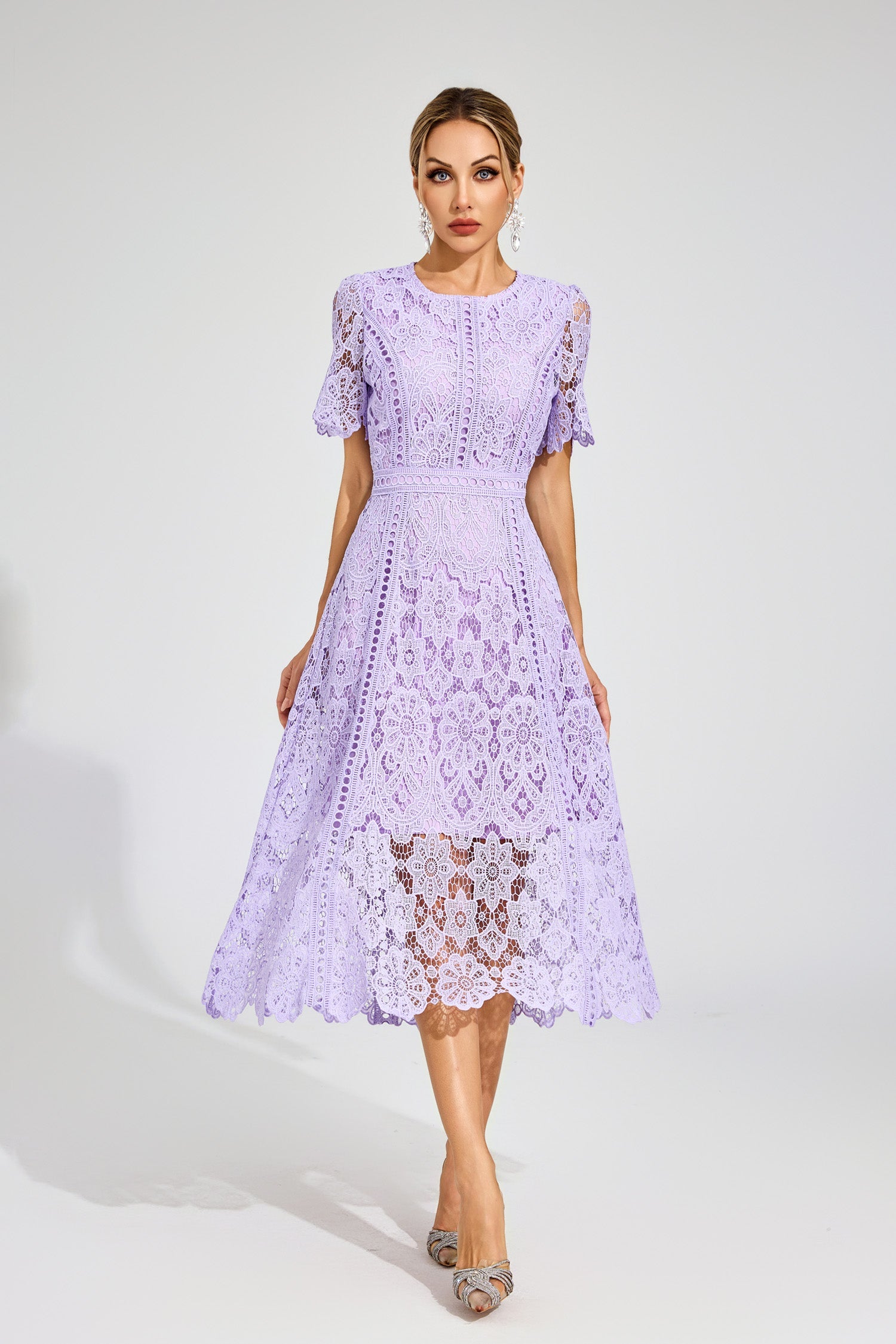 Humphrey Purple Lace Cut Out Midi Dress