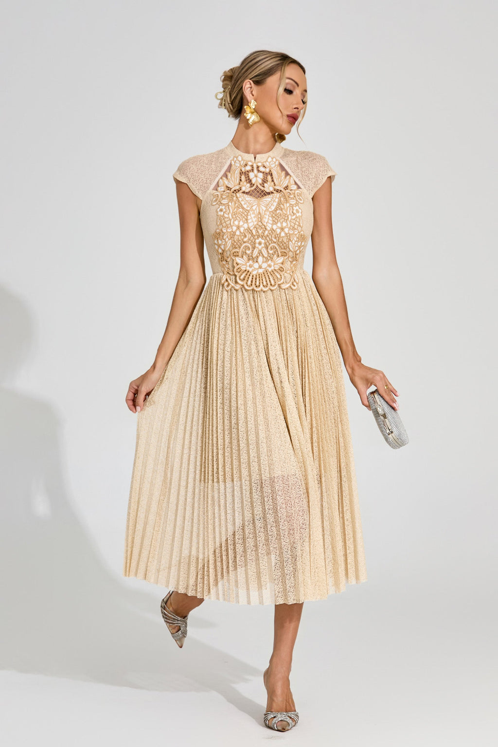 Huxley Apricot Lace Embroidered Midi Dress