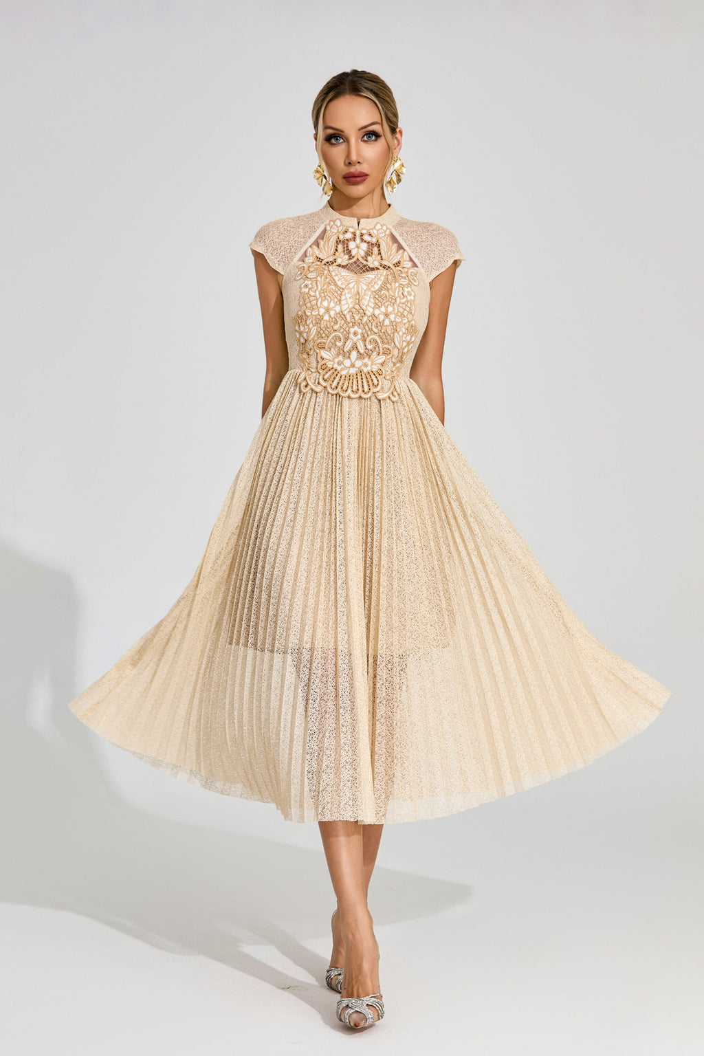 Huxley Apricot Lace Embroidered Midi Dress