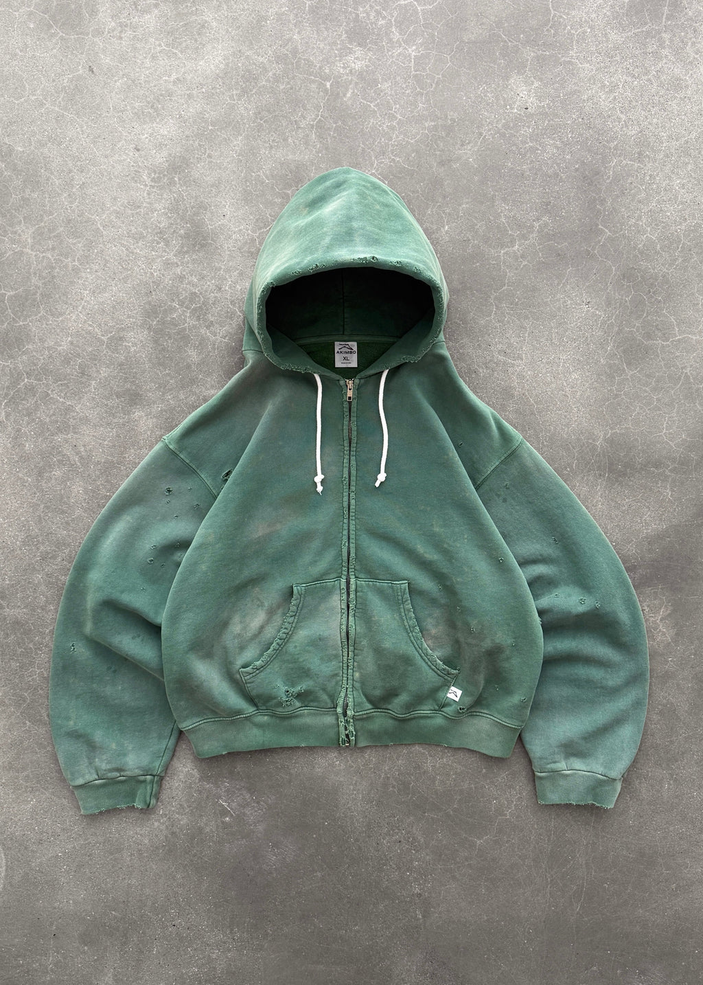 THRASHED ZIP-UP HOODIE - SUN FADED GREEN