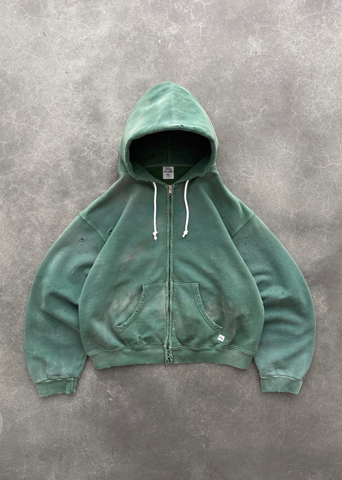 THRASHED ZIP-UP HOODIE - SUN FADED GREEN