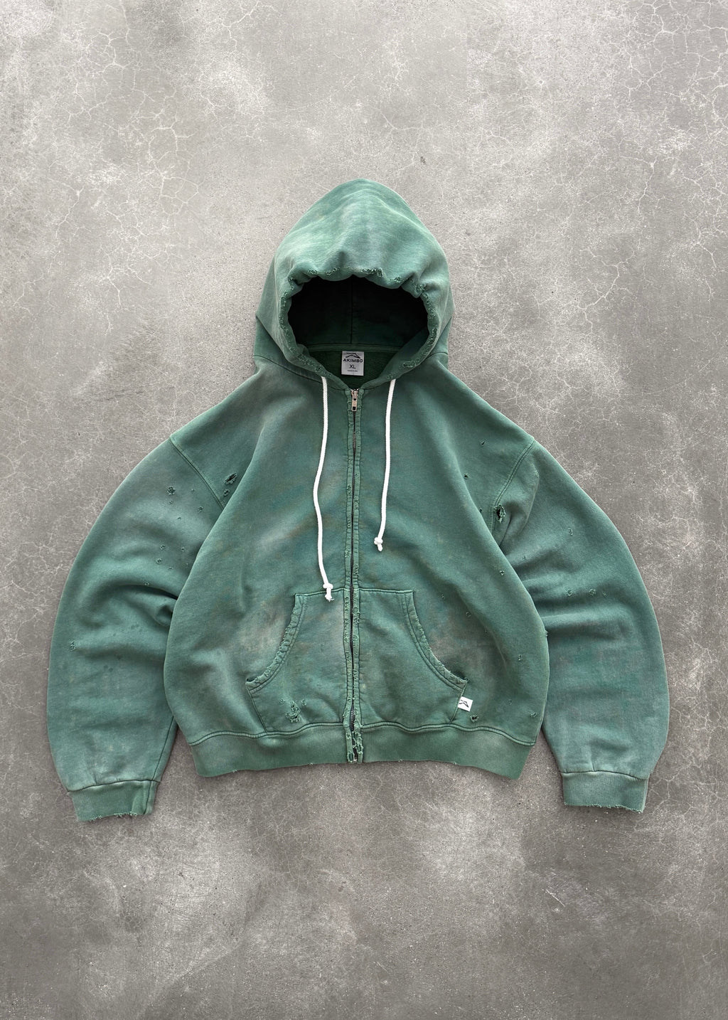 THRASHED ZIP-UP HOODIE - SUN FADED GREEN